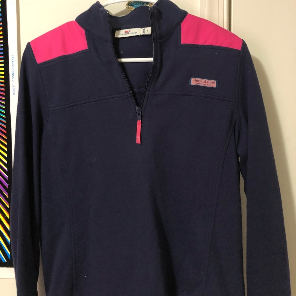 Navy Blue & Pink 1/4 ZIP Sweater
